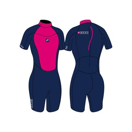 MDNS Pioneer Shorty 2|2mm Short Sleeve Youth Wetsuit   Navy and Pink   Size 6 XS