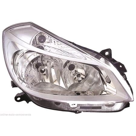 Right Headlamp (Chrome Bezel, Without Cornering Lamp, Halogen, Takes H7 / H7 Bulbs) for Renault CLIO III 2005 2009
