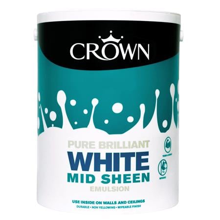 Crown Mid Sheen Emulsion Paint BRILLIANT WHITE   5L