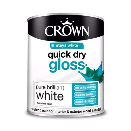 Crown Quick Dry Gloss Wood and Metal Paint BRILLIANT WHITE   750ml