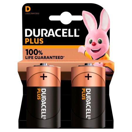 Duracell Plus Power Alkaline D Batteries   Pack of 2