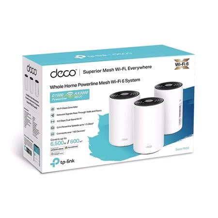 TP Link Deco AX3000 + G1500 Whole Home Powerline Mesh Wi Fi 6 System   3 Pack