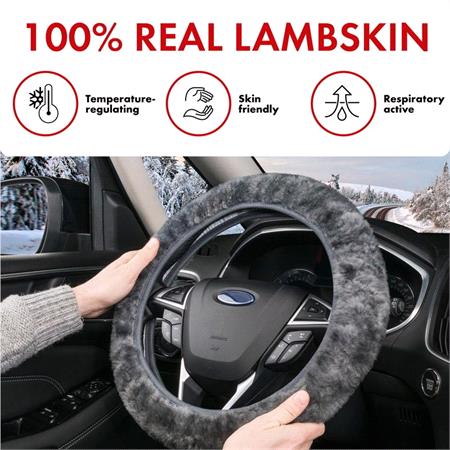 Faux Lambs Wool Steering Wheel Cover   Silver (37 39cm)