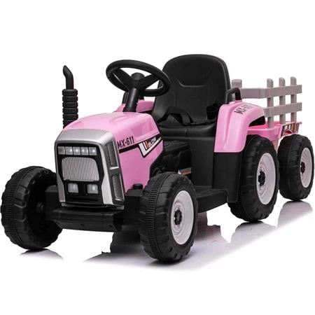 Electric Ride On Tractor & Trailer With Parental Control   12v Pink