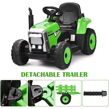 Electric Ride On Tractor & Trailer With Parental Control   12v Green