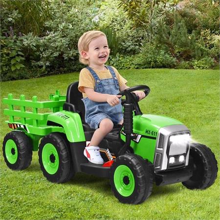 Electric Ride On Tractor & Trailer With Parental Control   12v Green