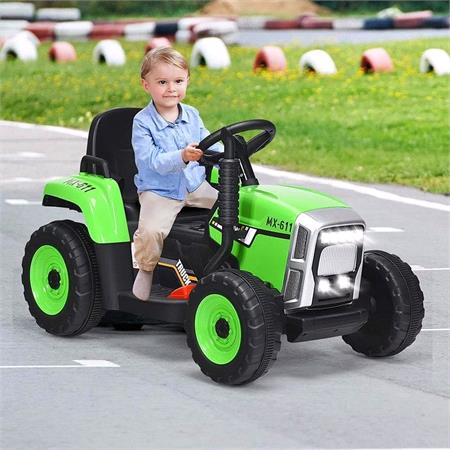 Electric Ride On Tractor & Trailer With Parental Control   12v Green