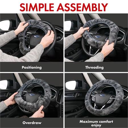 Faux Lambs Wool Steering Wheel Cover   Silver (37 39cm)