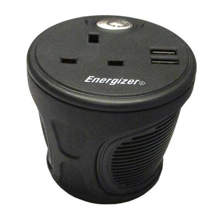 Energizer Cup Holder Inverter with 2 uSB Ports   12V to 230V   120W