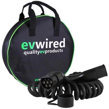 EVwired EV Electric Car & Plug in Hybrid Charging Cable   5 Metre Coiled   32 Amp   Type 2   3 Phase