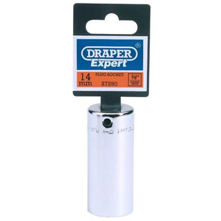 Draper 22272 8mm Thread (14mm Socket) 3 8 inch Square Drive Thin Wall Hi Torq 12 Point Spark Plug Socket
