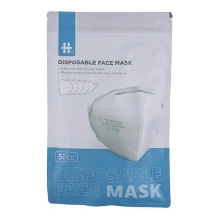 KN95 Disposable Face Mask   No Filter   Pack of 5