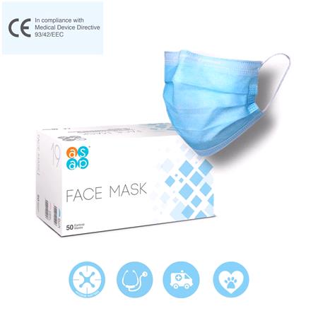 ASAP Certified Medical Grade Face Mask, 3ply, Type IIR   Box of 50