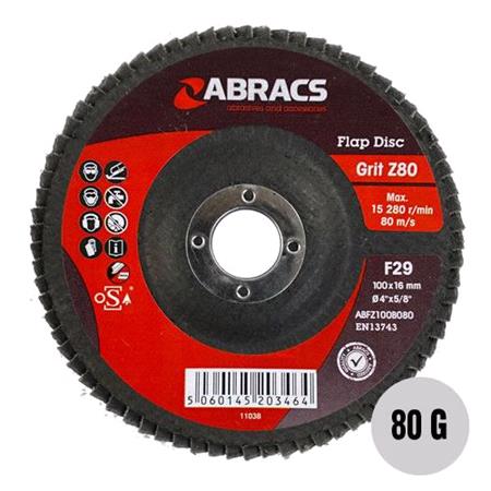 Abracs 4" Flap Discs 100mm x 80 grit Pack of 5