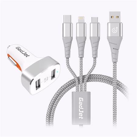 GadJet 3 in 1 Cable & 2 USB Car Charger Multipack