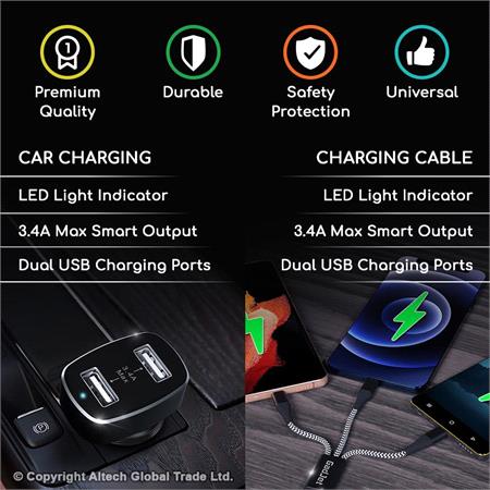 GadJet 3 in 1 Cable & 2 USB Car Charger Multipack