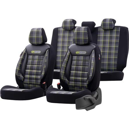 Premium Jacquard Leather Car Seat Covers GTI SPORT   Green Black For Peugeot 207 Saloon 2007 Onwards
