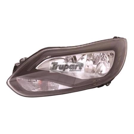 Left Headlamp (With Black Bezel, Halogen, Takes H7 / H1 Bulbs, Supplied With Motor) for Ford FOCUS III 2011 2014