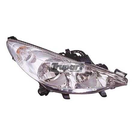 Right Headlamp (Without Directional Lamp, Halogen, Takes H1/H7 Bulbs, Supplied With Motor) for Peugeot 207 Van 2006 on