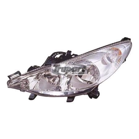 Left Headlamp (Without Directional Lamp, Halogen, Takes H1/H7 Bulbs, Supplied With Motor) for Peugeot 207 2006 on