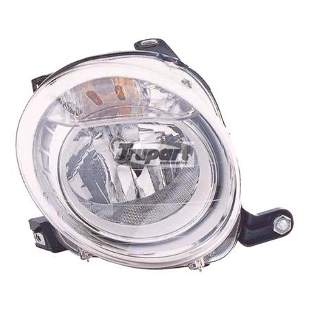 Right Headlamp (Low Beam, Halogen, Takes H7 Bulb, Supplied With Motor) for Fiat 500 2008 on