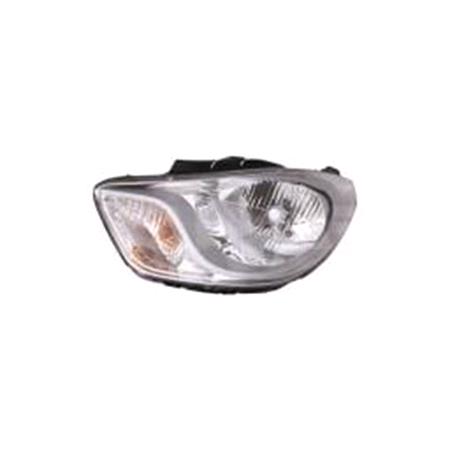 Left Headlamp (Halogen, Silver Bezel, Takes H4 Bulb, Supplied With Motor) for Hyundai i10 2011 2014