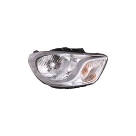 Right Headlamp (Halogen, Silver Bezel, Takes H4 Bulb, Supplied With Motor) for Hyundai i10 2011 2014