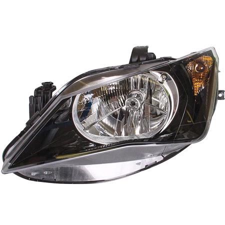 Left Headlamp (Single Reflector, Halogen, Takes H4 Bulb, Supplied With Bulbs & Motor, Original Equipment) for Seat IBIZA V SPORTCOUPE 2012 2015