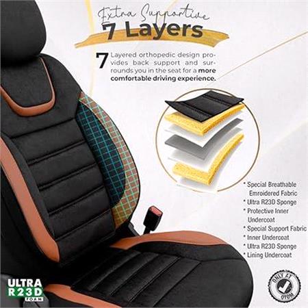 Premium Suede Leather Car Seat Covers ICONIC LINE   Black Tan For Nissan TOWNSTAR MPV 2021 Onwards