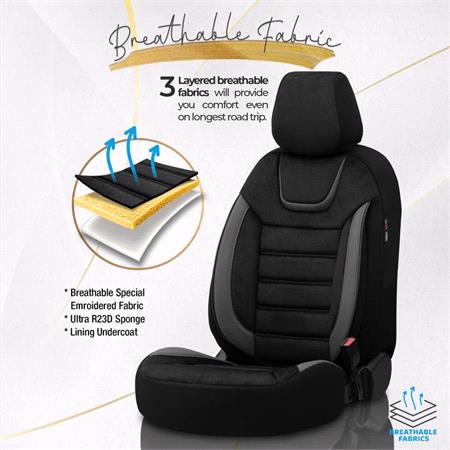 Premium Suede Leather Car Seat Covers ICONIC LINE   Black Grey For Renault CLIO V 2019 Onwards