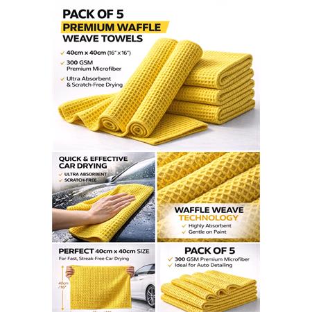 FibreKing Waffle Weave Towel Yellow 300 GSM   5 Pack