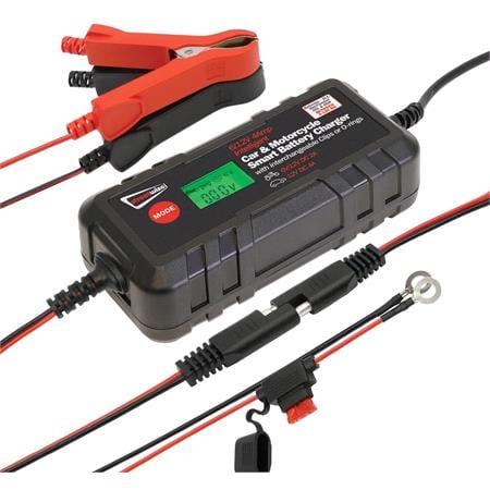 Streetwize 4Amp 6/12V Smart Battery Charger with Clamps & O Ring