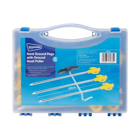 Ground Tent Pegs 6.5x205mm with Ground Hook Puller   Pack of 21