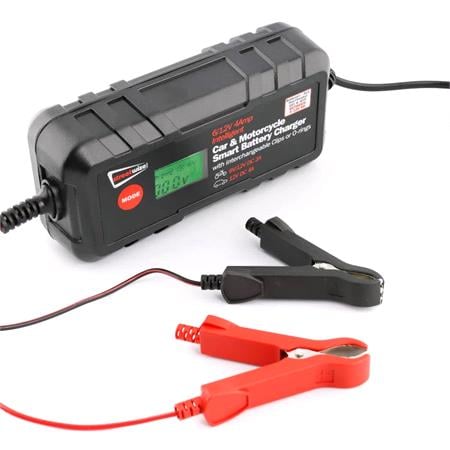 Streetwize 4Amp 6/12V Smart Battery Charger with Clamps & O Ring