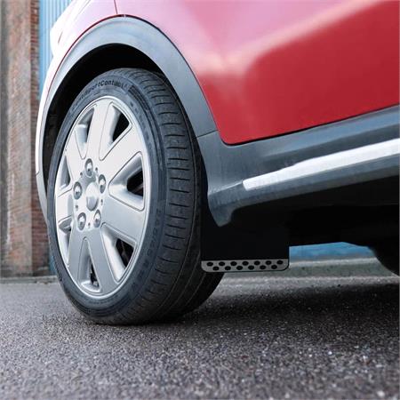 Rally Mud Flaps Pair   Black With Chrome Plate