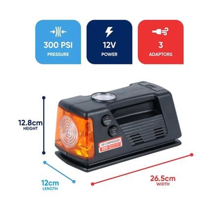 Tyre Inflator   12V   Compressor with Gauge & Light   0 300 PSI
