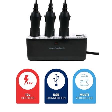Streetwize 12V Triple Socket Adaptor & Twin USB