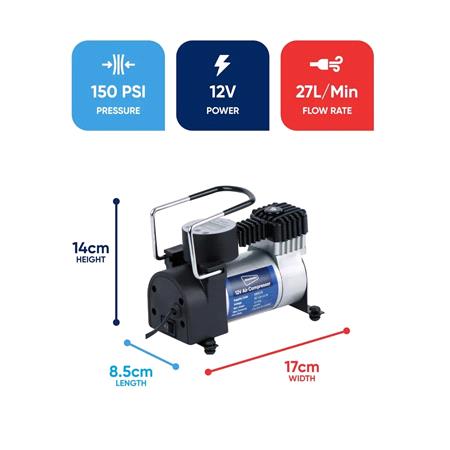 Streetwize 150PSI 12V Mistral Metal Compressor with Auto Cut Out