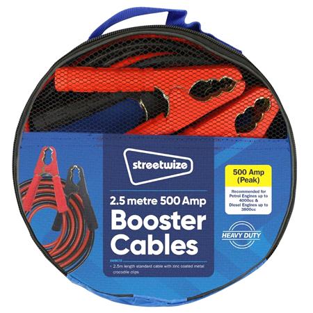 Heavy Duty Booster Cables 2.5m 500 Amp for up to 4000cc
