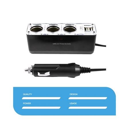 Streetwize 12V Triple Socket Adaptor & Twin USB