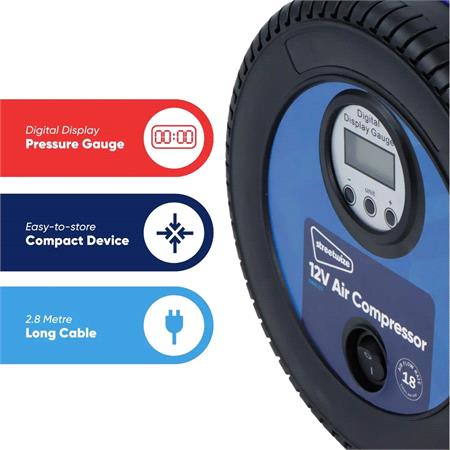 Streetwize 250PSI 12V Air Compressor Tyre Shape with Digital Gauge