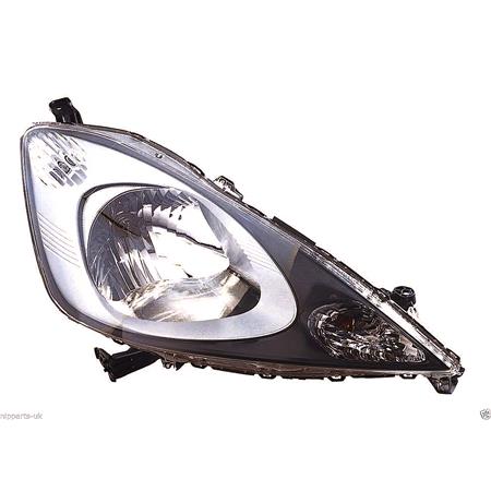 Right Headlamp (Halogen, Takes H4 Bulb, Manual / Electric Adjustment, Supplied Without Motor) for Honda JAZZ 2008 2011