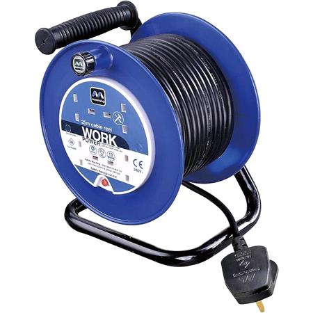 Masterplug 4 Socket 25m 13A Open Reel   Blue