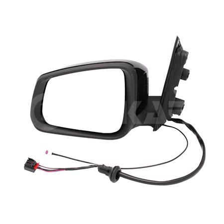 Left Wing Mirror (electric, heated, power folding, glossy black cover, WITHOUT blind spot warning lamp, AM/FM aerial) for Volkswagen CADDY V MPV 2020 Onwards