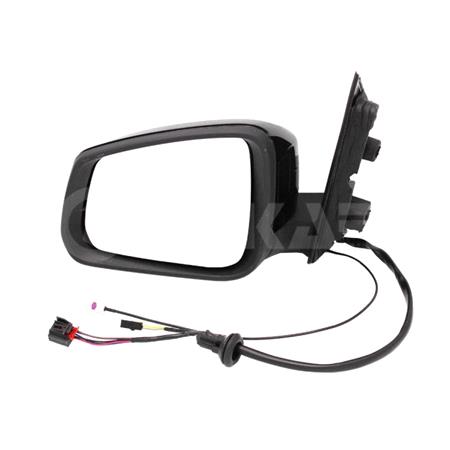 Left Wing Mirror (electric, heated, power folding, glossy black cover, blind spot warning lamp, AM/FM aerial) for Volkswagen CADDY V MPV 2020 Onwards