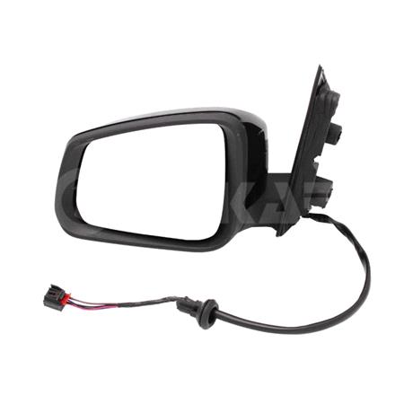 Left Wing Mirror (electric, heated, power folding, glossy black cover, WITHOUT blind spot warning lamp, WITHOUT aerial) for Volkswagen CADDY V Van, 2020 Onwards