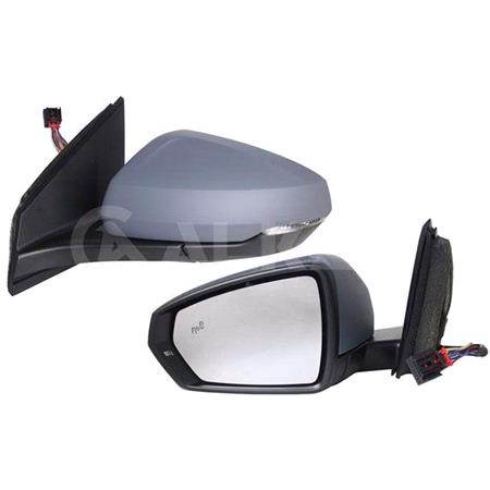 Left Wing Mirror (electric, heated, indicator, primed cover, power folding, blind spot warning lamp, MEMORY) for Volkswagen POLO 2017 Onwards