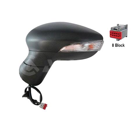 Left Wing Mirror (electric, heated, indicator, black cover) for Ford FIESTA Van, 2009 2012
