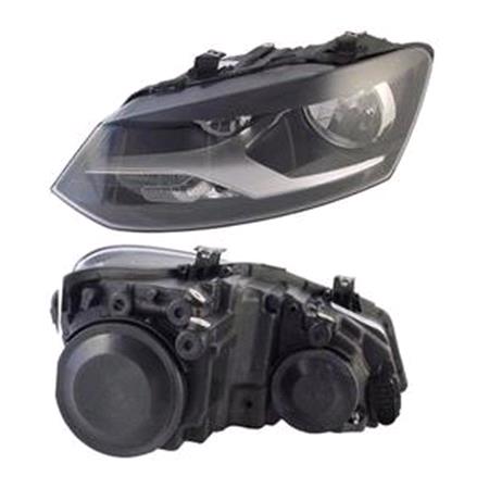 Left Headlamp (Twin Reflector, Halogen, Takes H7/H7 Bulbs, Supplied With Motor & Bulbs, Original Equipment) for Volkswagen Polo  2009 to 2017