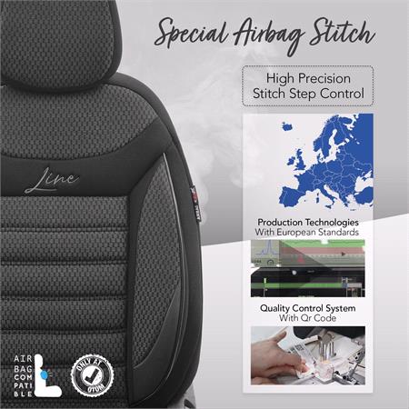 Premium Cotton Leather Car Seat Covers LINE SERIES   Black Grey